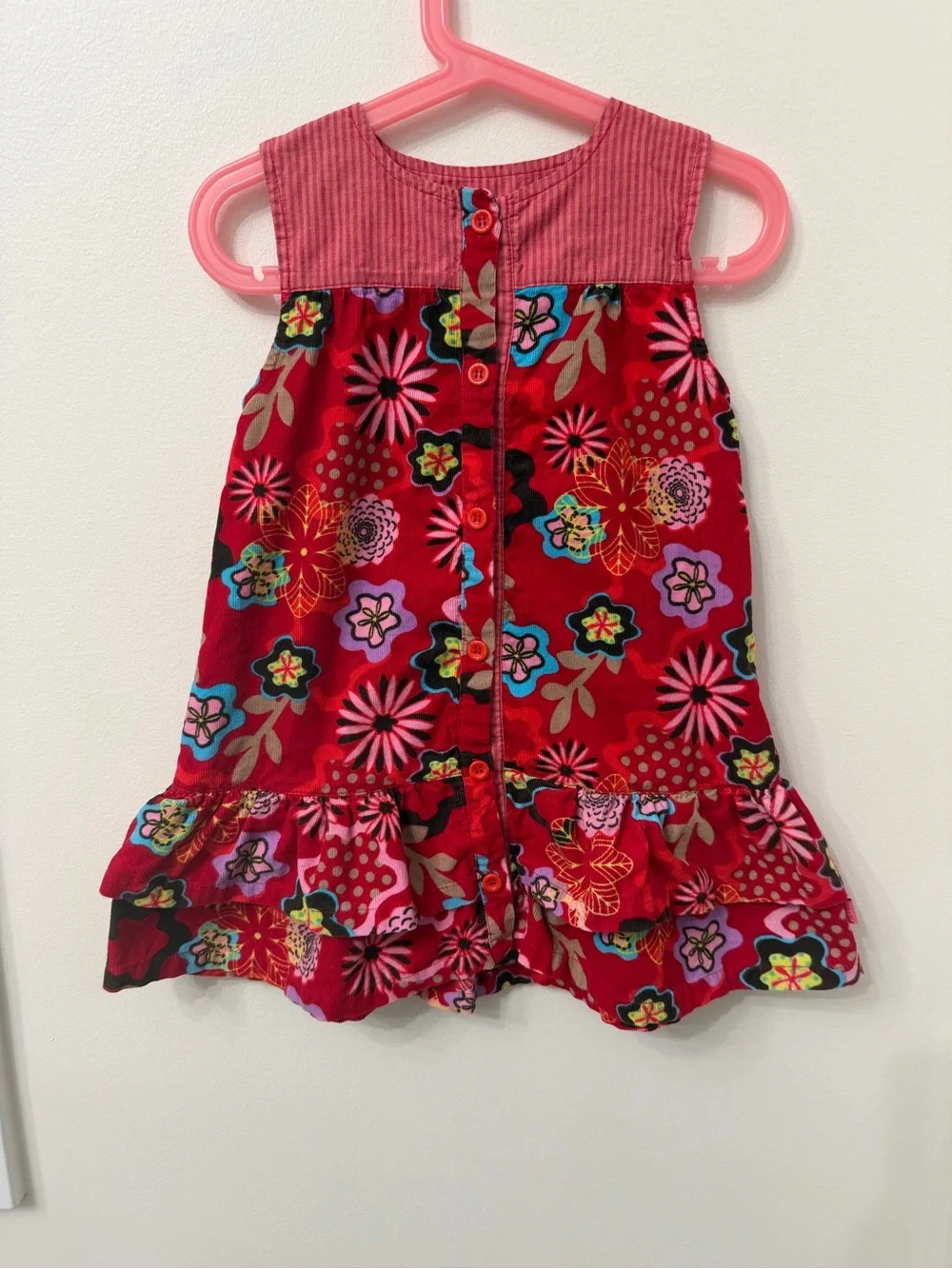 me too Red Floral Button-Front Ruffle Dress Size 2Y